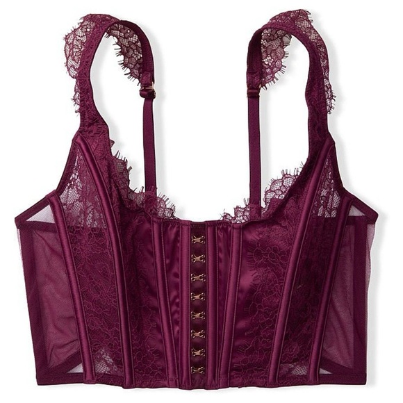 Victoria's Secret Lace Unlined Non Wired Corset Bra Top Burgundy Size Mesh Small - Picture 3 of 9